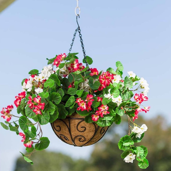 Plow & Hearth Light-Up Geranium Hanging Basket Arrangement - Picture 2 of 6